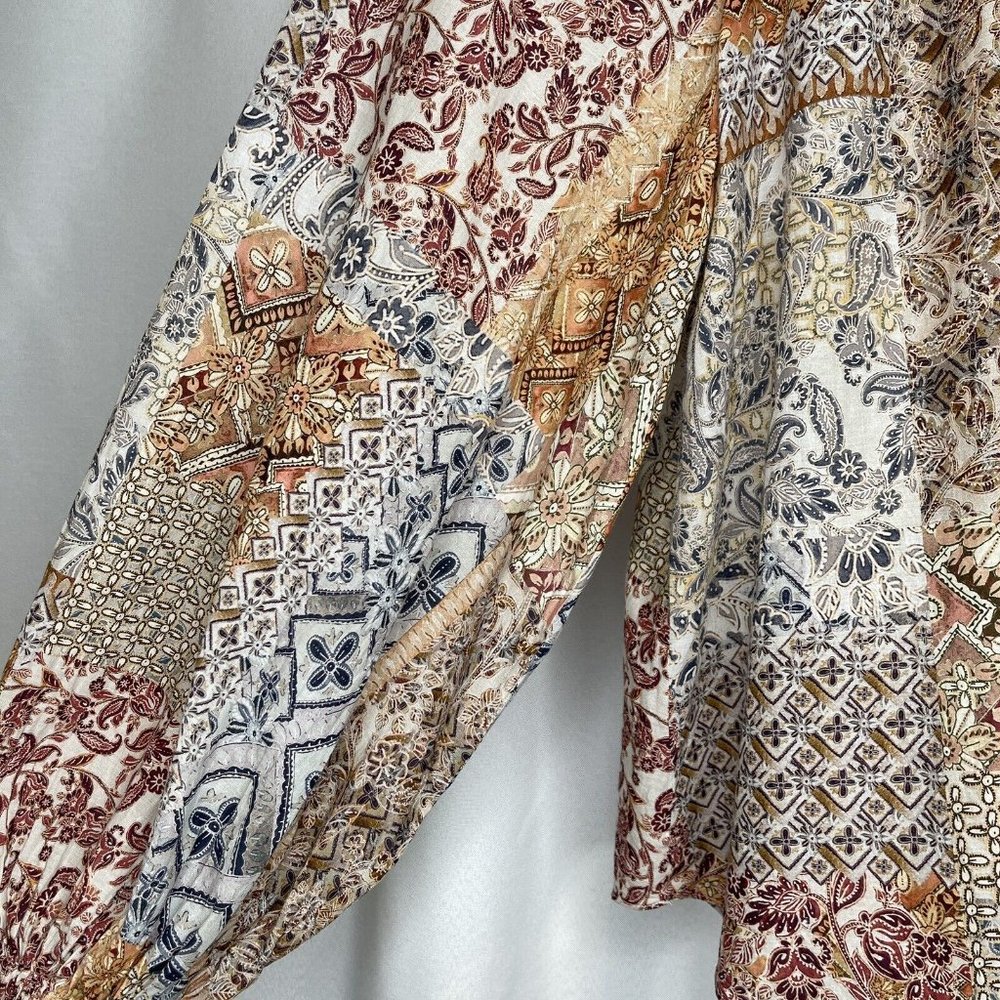 Witchery Santorini Print Raglan Blouse Top Size 14 Balloon Sleeve Cotton Boho - Picture 9 of 16